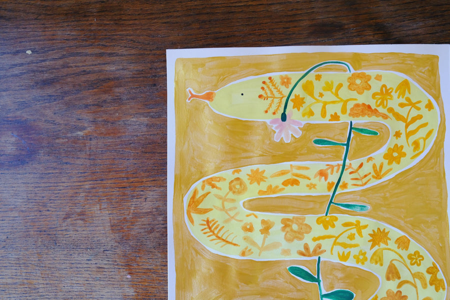 Originalillustration Crap Nap Paintings - Schlange Flora